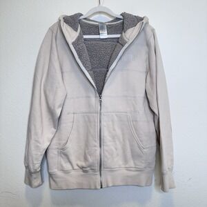 The North Face Mens White Cream Zip Up Jacket Sherpa Lined Sz Medium Y2K Style‎